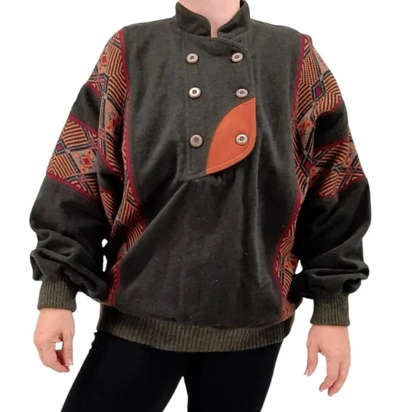 VTG 80s Sondre Poland Swix Sport Green Wool Blend Winter Skiing Sweater Buttons - Picture 3 of 12